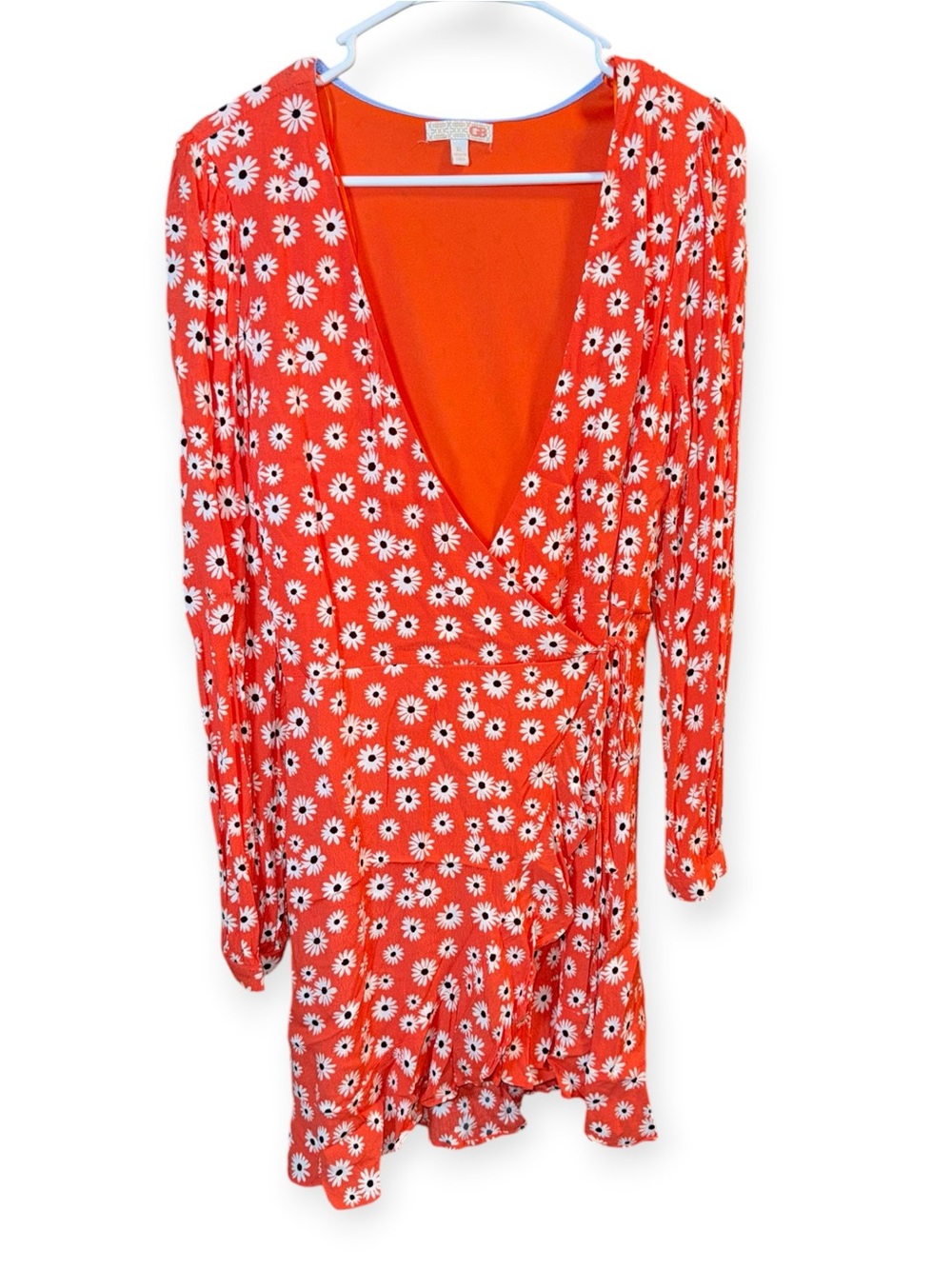 Gianni Bini Red Daisy Wrap-Style Long Sleeve Dress